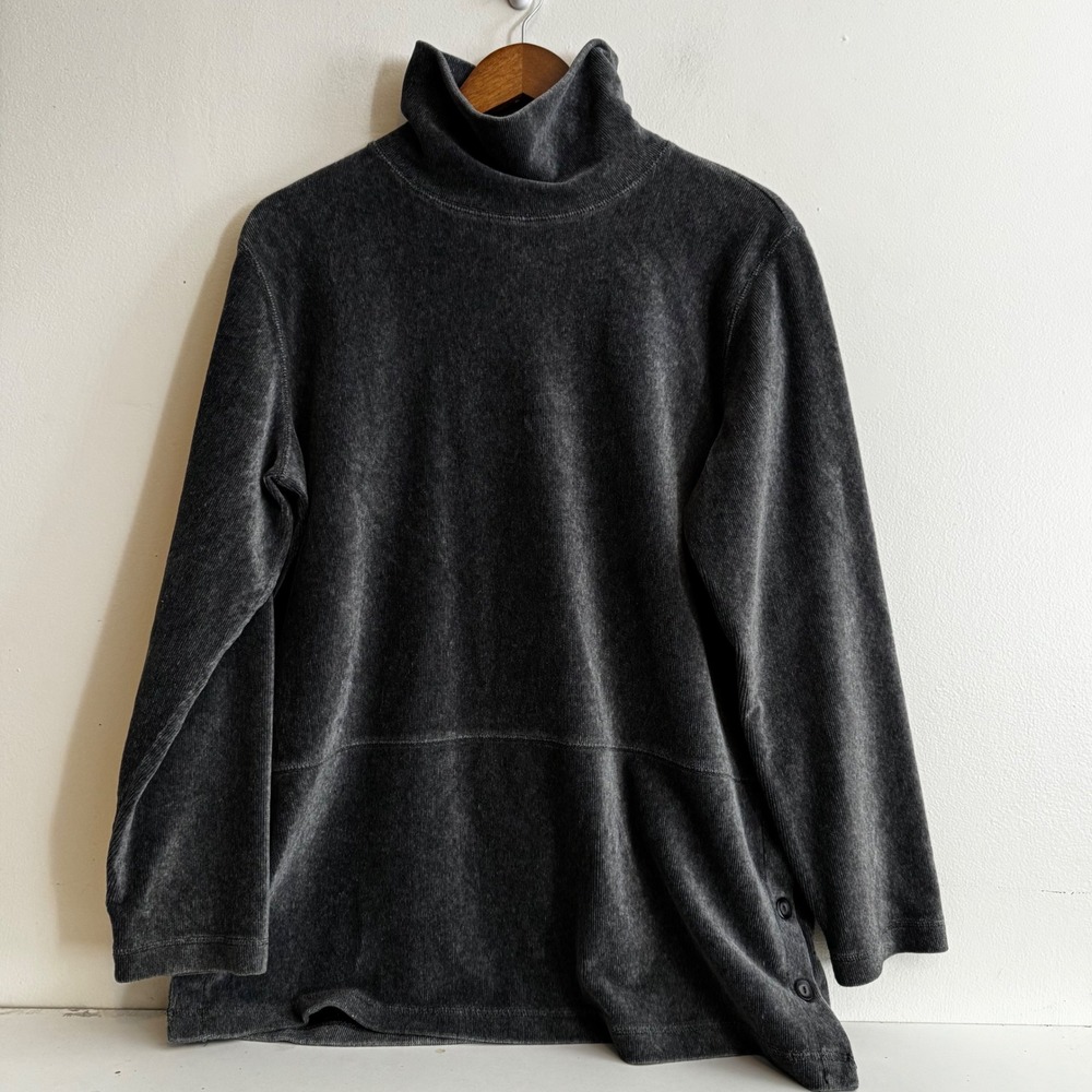 J. Jill Women M Stretch Corduroy Turtleneck Gray Long Sleeve Fall Winter Layers
